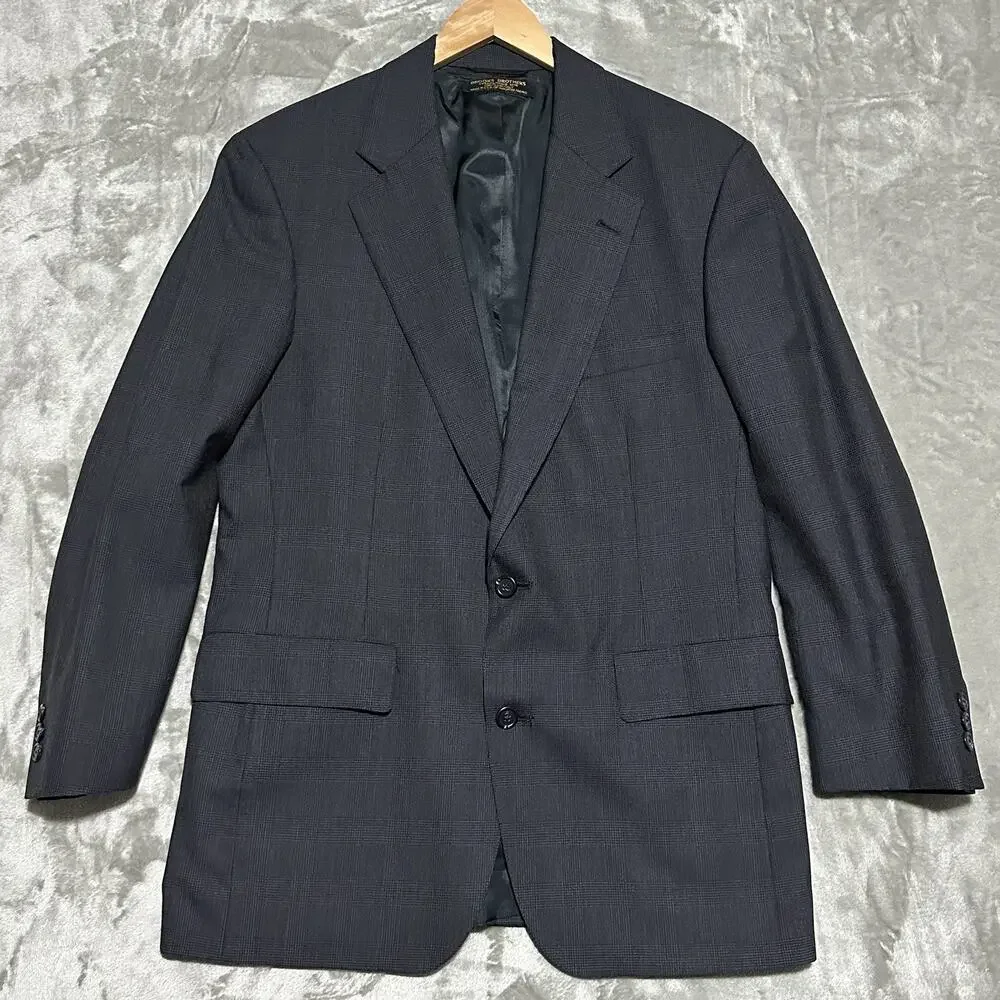 Vintage Brooks Brothers Blazer Mens 41R Blue Sport Coat Wool‎ Glen Plaid 80s EUC